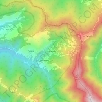 Mapa topográfico Vallenzona, altitude, relevo