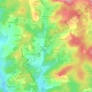 Mapa topográfico Combefort, altitude, relevo