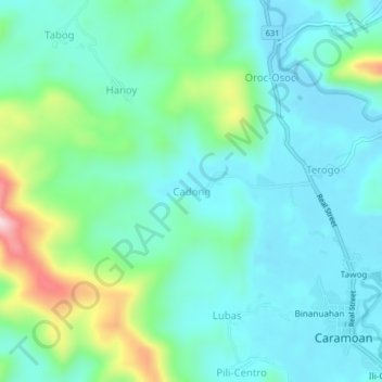 Mapa topográfico Cadong, altitude, relevo