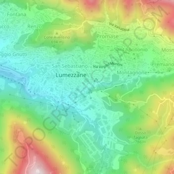 Mapa topográfico Rucca, altitude, relevo