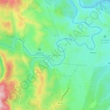 Mapa topográfico Cuesta Blanca, altitude, relevo