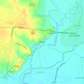 Mapa topográfico Chalaco, altitude, relevo