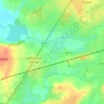 Mapa topográfico East Lydford, altitude, relevo