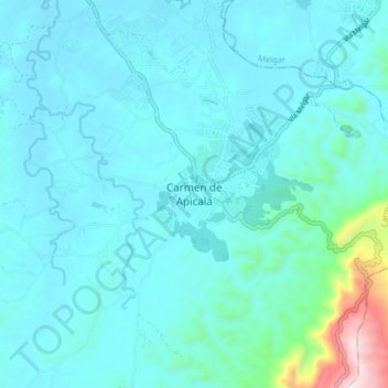 Mapa topográfico Carmen de Apicalá, altitude, relevo