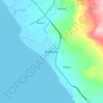 Mapa topográfico Malabang, altitude, relevo