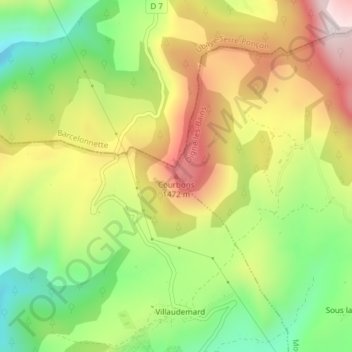 Mapa topográfico Courbons, altitude, relevo