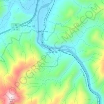 Mapa topográfico Unaka Springs, altitude, relevo