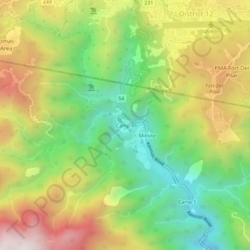 Mapa topográfico Camp 6, altitude, relevo