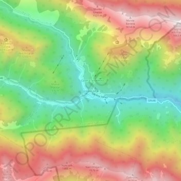 Mapa topográfico Uccea / Učja, altitude, relevo