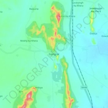 Mapa topográfico Gangrar, altitude, relevo