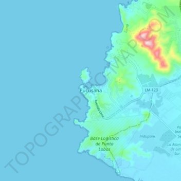 Mapa topográfico Pucusana, altitude, relevo