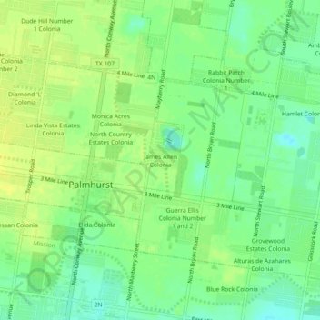 Mapa topográfico James Allen Colonia, altitude, relevo