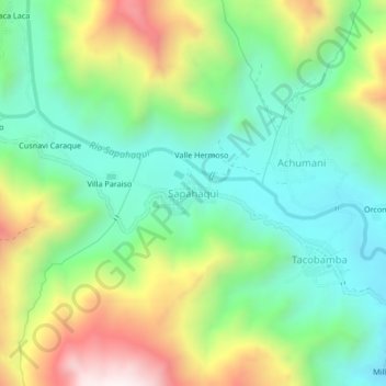Mapa topográfico Sapahaqui, altitude, relevo