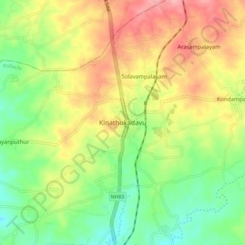 Mapa topográfico Kinathukadavu, altitude, relevo