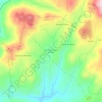 Mapa topográfico Quinta de Santo António, altitude, relevo