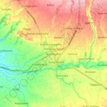 Mapa topográfico Kabanjahe, altitude, relevo