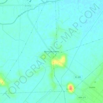 Mapa topográfico Morro do Soares, altitude, relevo