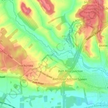 Mapa topográfico Woodspeen, altitude, relevo