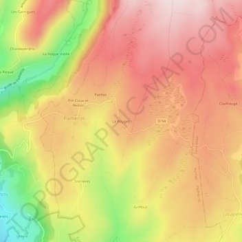Mapa topográfico Le Pouget, altitude, relevo