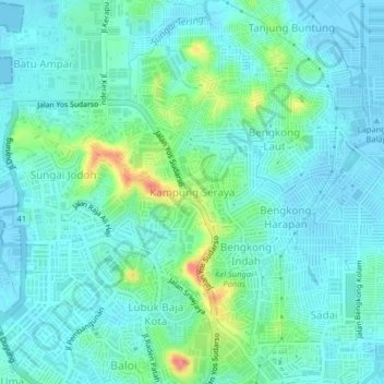Mapa topográfico Kampung Seraya, altitude, relevo