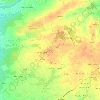 Mapa topográfico Beuzec, altitude, relevo