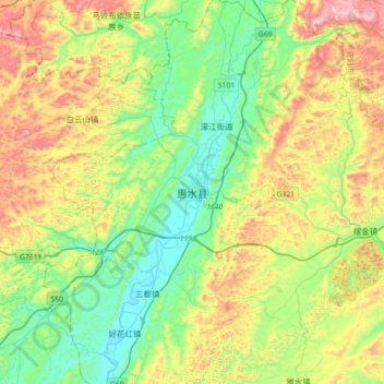 Mapa topográfico 惠水县, altitude, relevo