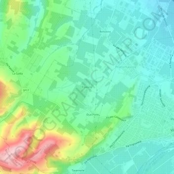 Mapa topográfico Polesine, altitude, relevo
