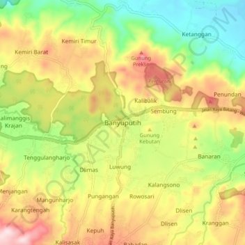 Mapa topográfico Banyuputih, altitude, relevo