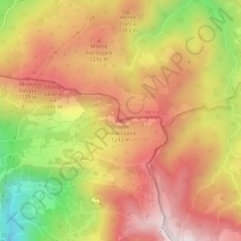 Mapa topográfico Groppo del Vescovo, altitude, relevo