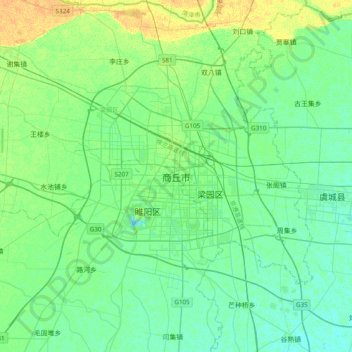 Mapa topográfico 商丘市, altitude, relevo