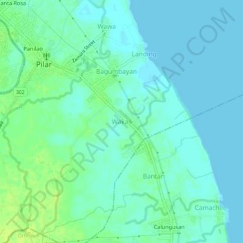 Mapa topográfico Wakas, altitude, relevo
