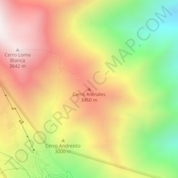 Mapa topográfico Cerro Arenales, altitude, relevo