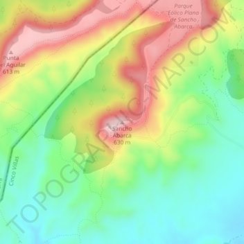 Mapa topográfico Sancho Abarca, altitude, relevo