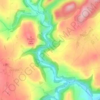 Mapa topográfico Thor's Cave, altitude, relevo