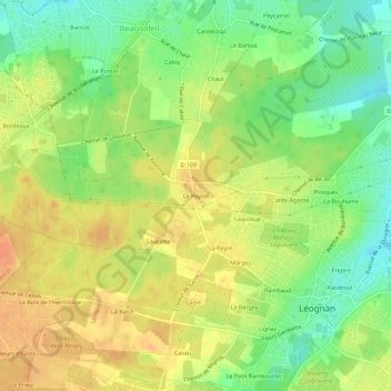 Mapa topográfico Le Peyrot, altitude, relevo