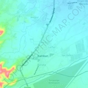 Mapa topográfico San Roque, altitude, relevo