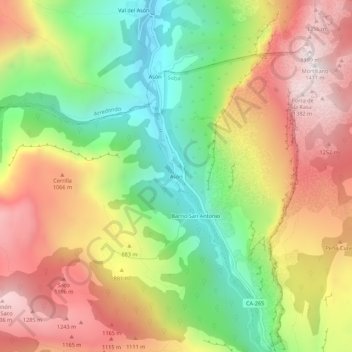 Mapa topográfico Asón, altitude, relevo