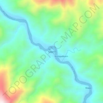 Mapa topográfico Najem, altitude, relevo