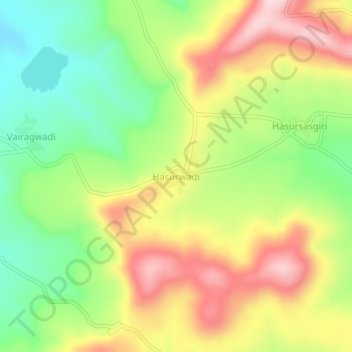 Mapa topográfico Hasurwadi, altitude, relevo