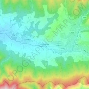 Mapa topográfico Grand Moulin, altitude, relevo