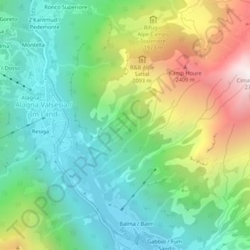Mapa topográfico Alpe sn1, altitude, relevo