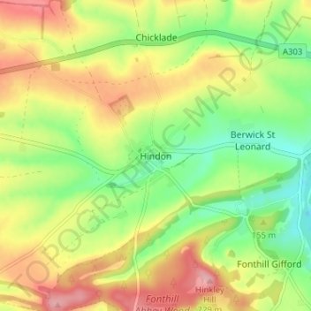 Mapa topográfico Hindon, altitude, relevo