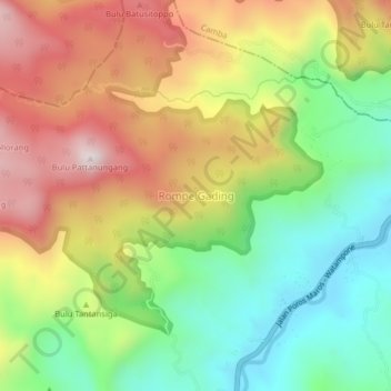 Mapa topográfico Rompe Gading, altitude, relevo