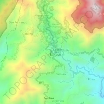 Mapa topográfico Pan-ngat, altitude, relevo