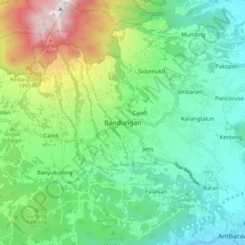 Mapa topográfico Bandungan, altitude, relevo