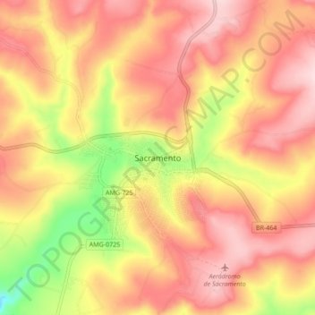 Mapa topográfico Sacramento, altitude, relevo