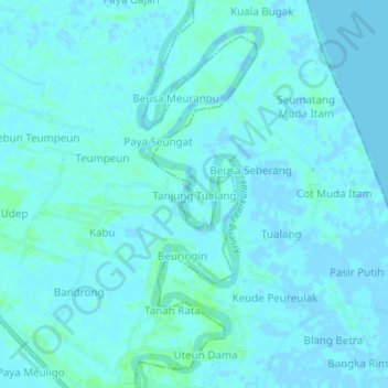 Mapa topográfico Tanjung Tualang, altitude, relevo