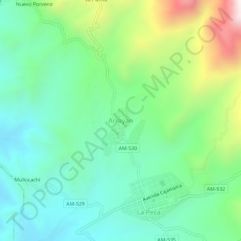 Mapa topográfico Arrayan, altitude, relevo