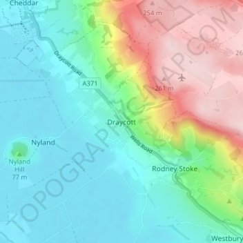 Mapa topográfico Draycott, altitude, relevo