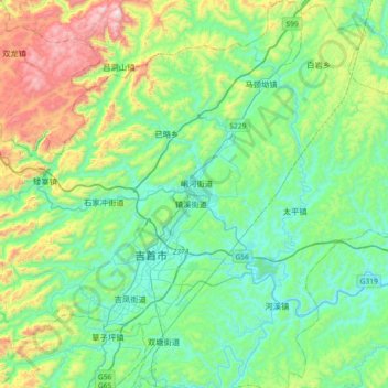 Mapa topográfico Xiangxi, altitude, relevo